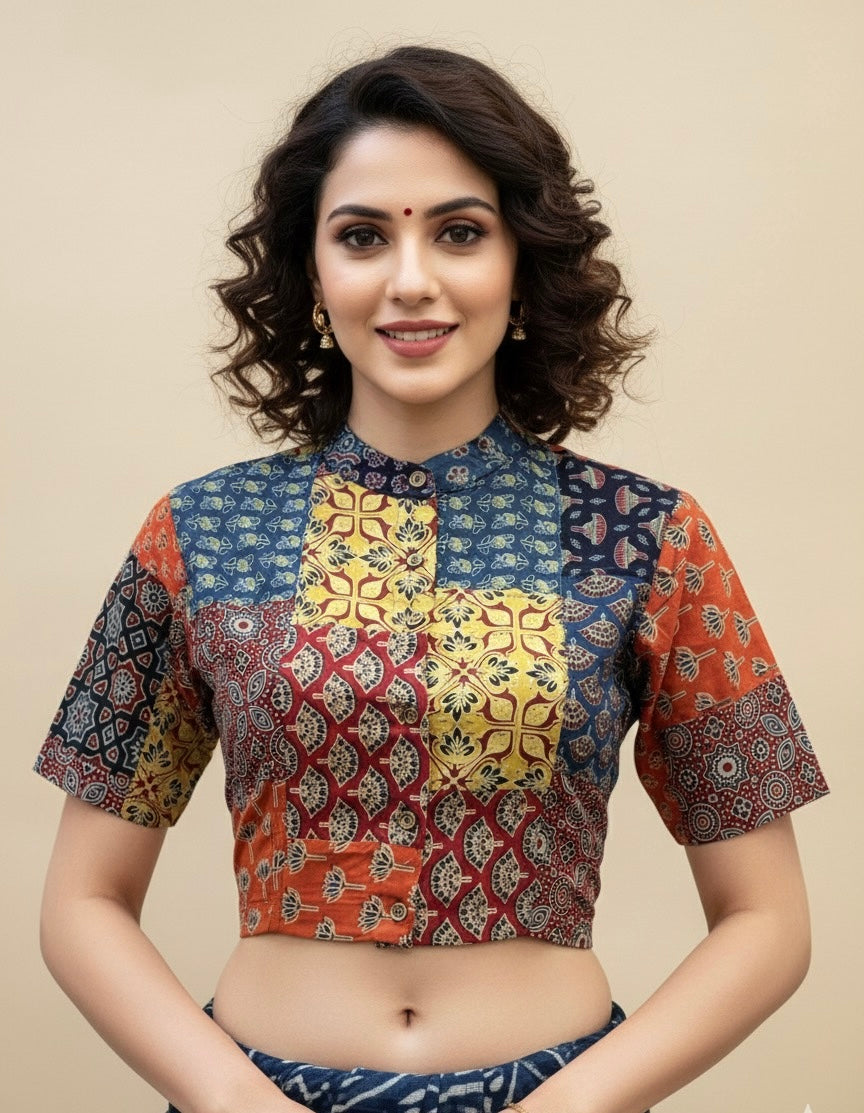 Patchwork AJRAKH Printed Cotton Blouse