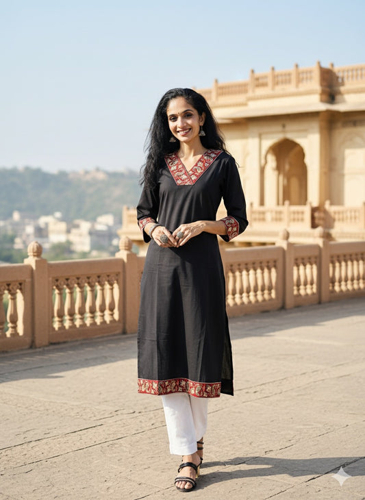 Kalamkari Border Plain Kurti