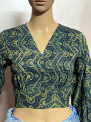 Indigo Dyed Hand Block Printed Collared Blouse