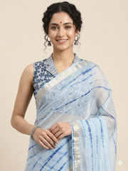 Indigo Dyed Hand Block Printed Collared Blouse