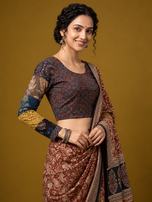 Patchwork AJRAKH Printed Cotton Blouse