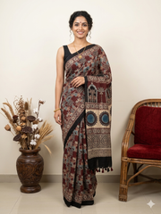 AJRAKH Printed Modal Silk Saree