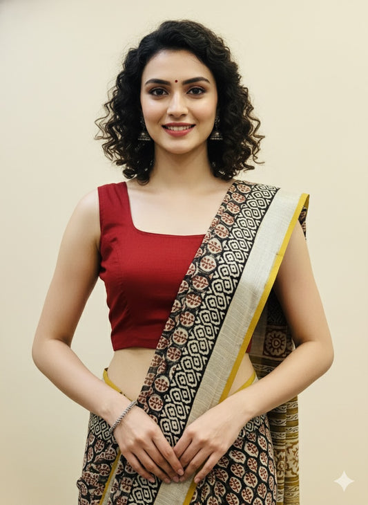 Red Cotton Flex Plain Blouse