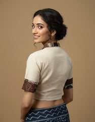 Pure Khadi Cotton Collared Blouse with Patchwork