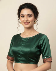 Ajrakh Mashru Silk Mirror Work Padded Blouse