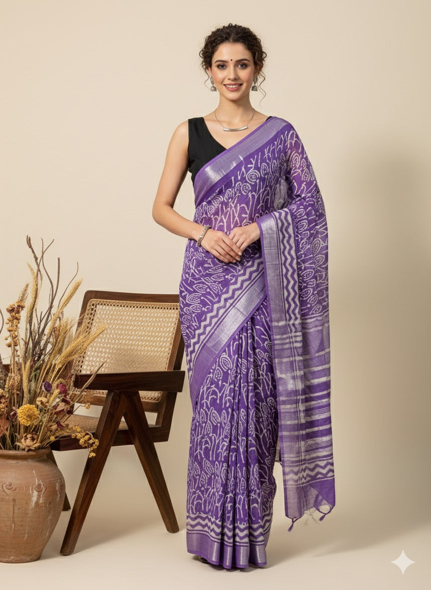 DABO Printed Cotton Linen Saree