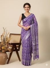 DABO Printed Cotton Linen Saree
