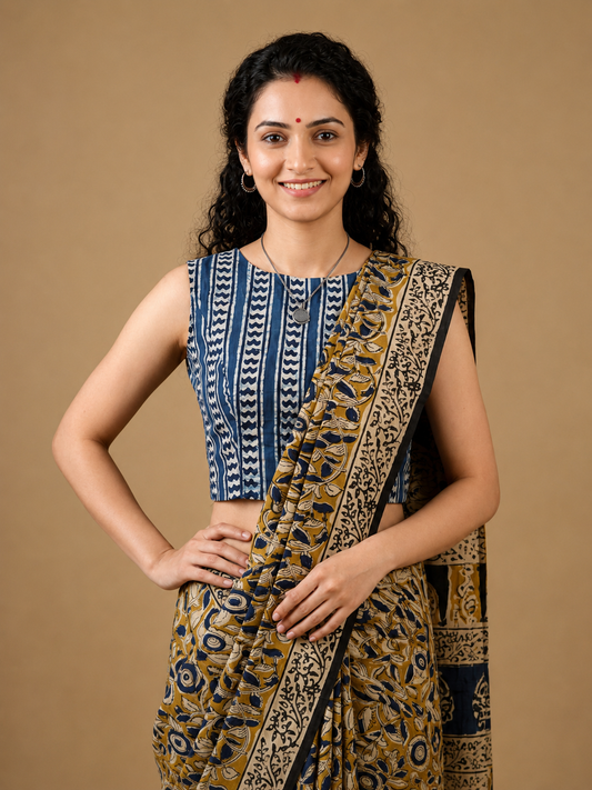 Indigo Dyed Hand Block Printed Blouse