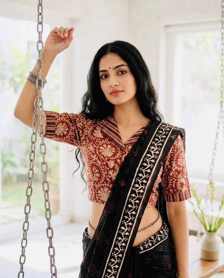 Kalamkari Hand Block Printed Collared Blouse