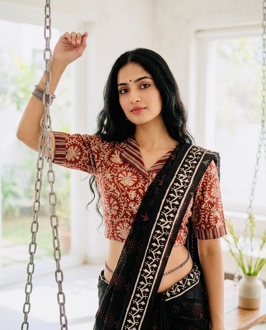 Kalamkari Hand Block Printed Collared Blouse