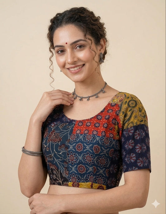 Patchwork AJRAKH Printed Cotton Blouse
