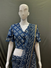 Indigo Dyed Ruffle Sleeves Blouse