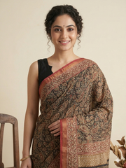 Kalamkari Hand Block Printed Kota Doriya Saree
