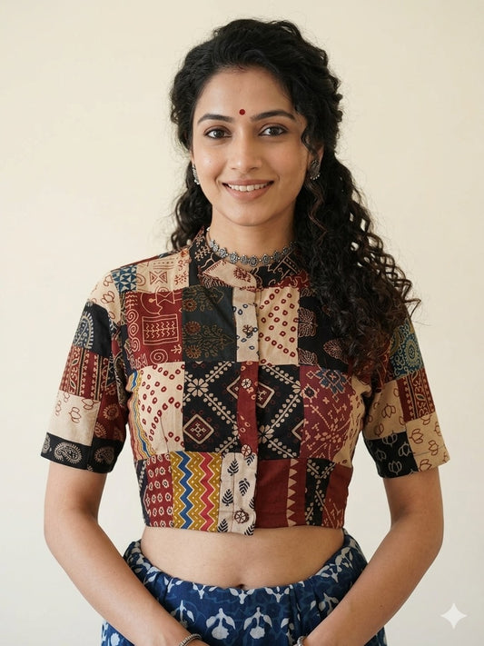 Patchwork AJRAKH Printed Cotton Blouse