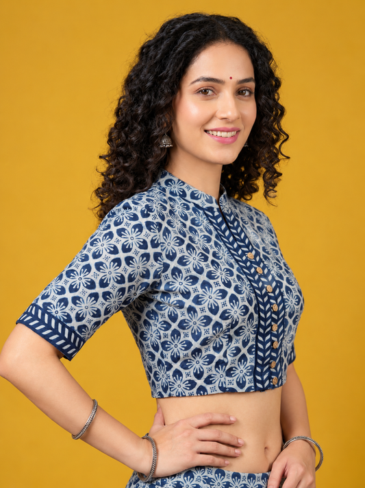 Indigo Dyed Hand Block Printed Blouse