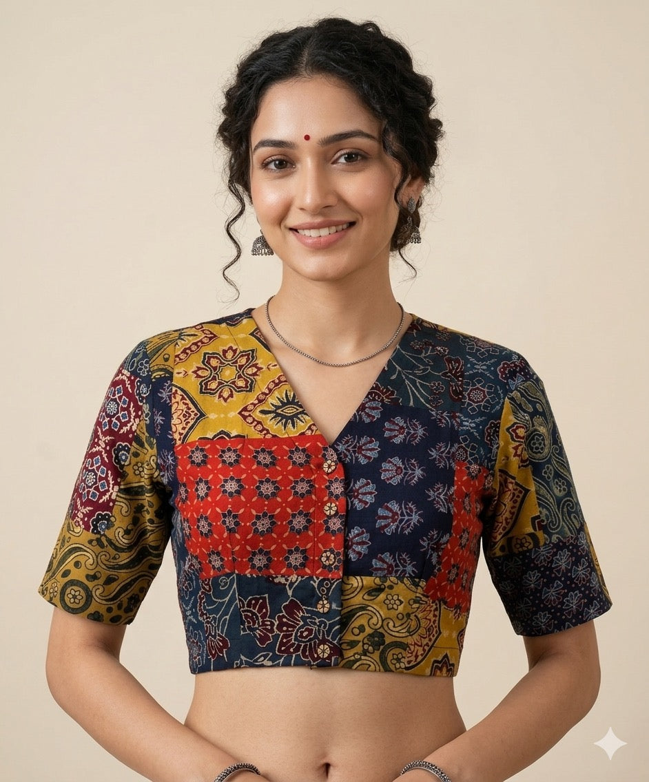 Patchwork AJRAKH Printed Cotton Blouse