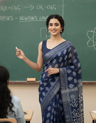 Navy Cotton Flex Plain Blouse