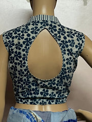 Indigo Dyed Hand Block Printed Collared Blouse