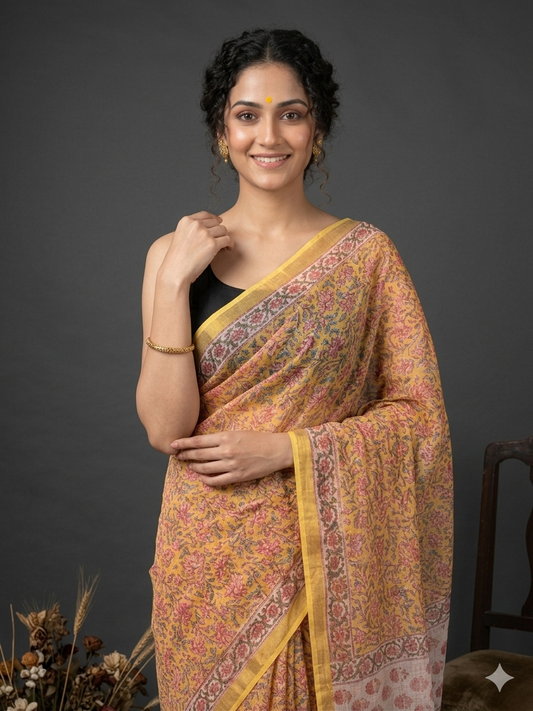 Sanganeri Hand Block Printed Kota Doriya Saree
