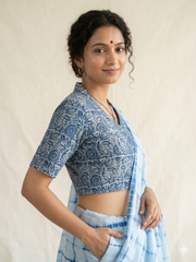 Indigo Dyed Hand Block Printed Collared Blouse