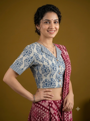 Indigo Dyed Hand Block Printed Collared Blouse l