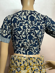 Indigo Dyed Hand Block Printed Collared Blouse