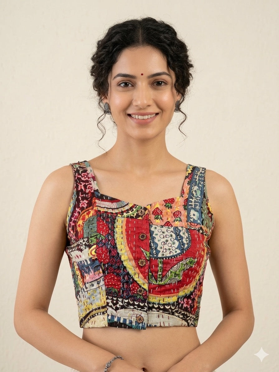Kantha Hand Stitched Crop Top Blouse (Copy)