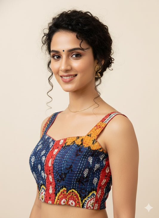 Kantha Hand Stitched Crop Top Blouse