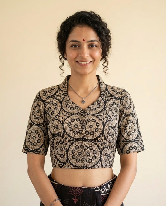 Kalamkari Hand Block Printed Collared Blouse