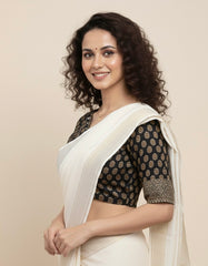 Ajrakh Mashru Silk Mirror Work Padded Blouse