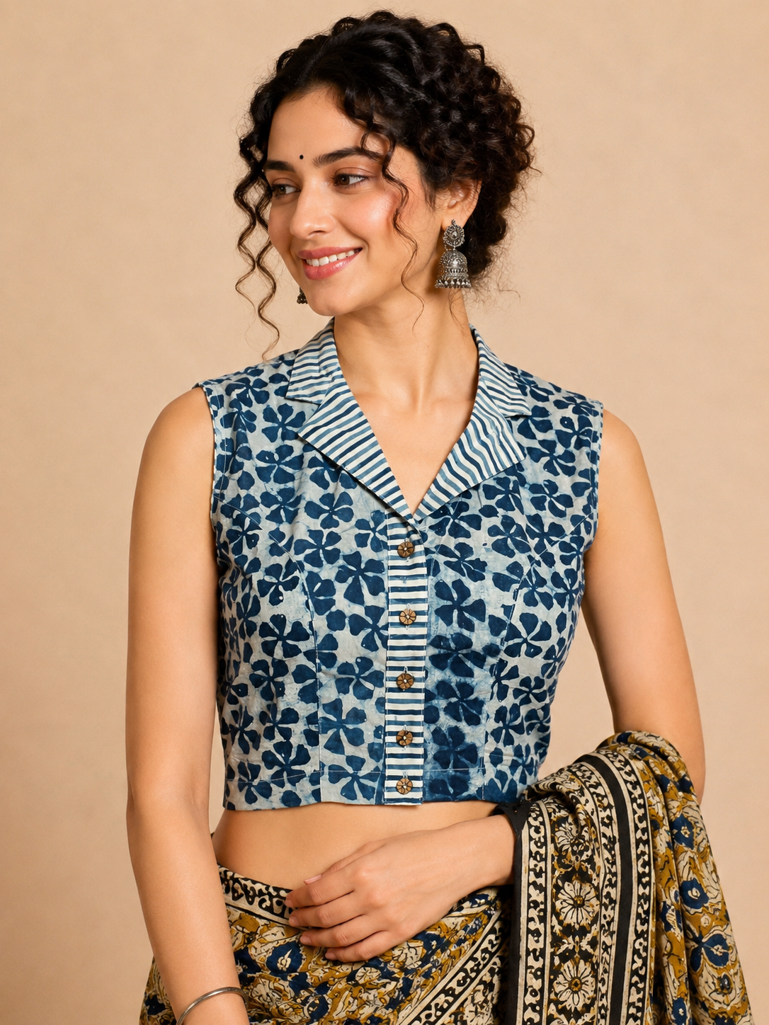 Indigo Dyed Hand Block Printed Blouse