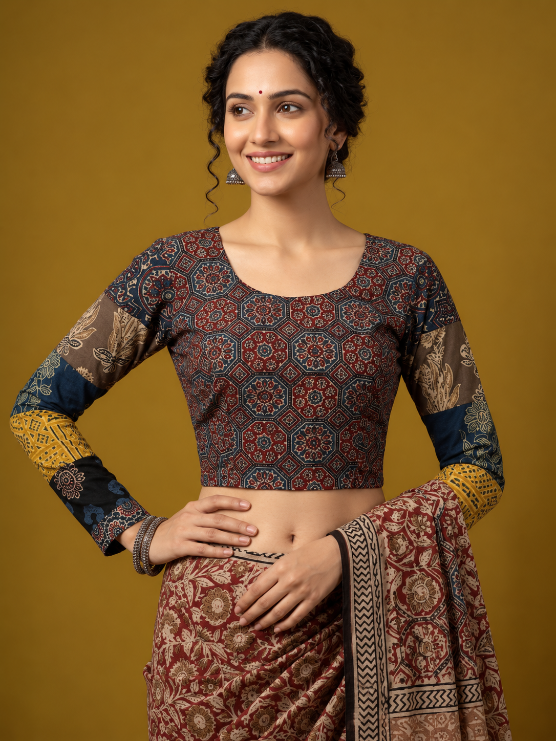 Patchwork AJRAKH Printed Cotton Blouse