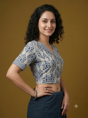 Indigo Dyed Hand Block Printed Collared Blouse l