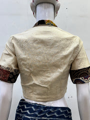 Pure Khadi Cotton Collared Blouse with Patchwork