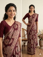 AJRAKH Printed Modal Silk Saree