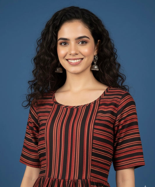 Hand Block Printed AJRAKH Modal Dress