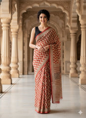 Hand Block Printed Chanderi Silk Saree