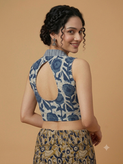 Indigo Dyed Hand Block Printed Collared Blouse