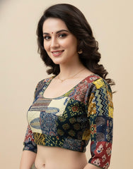 Patchwork AJRAKH Printed Cotton Blouse