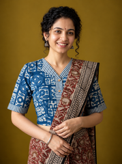 Indigo Dyed Hand Block Printed Mul Cotton Blouse