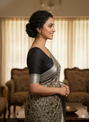 AJRAKH DABO Printed Cotton Linen Saree