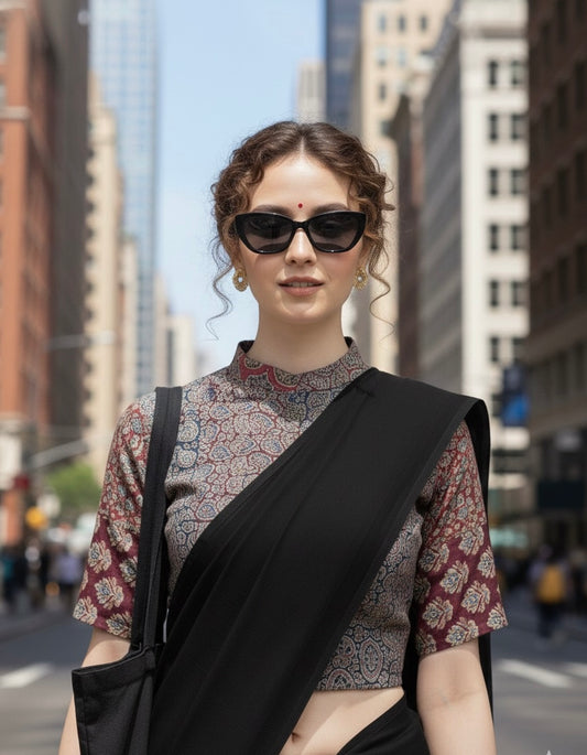 Patchwork AJRAKH Printed Cotton Blouse