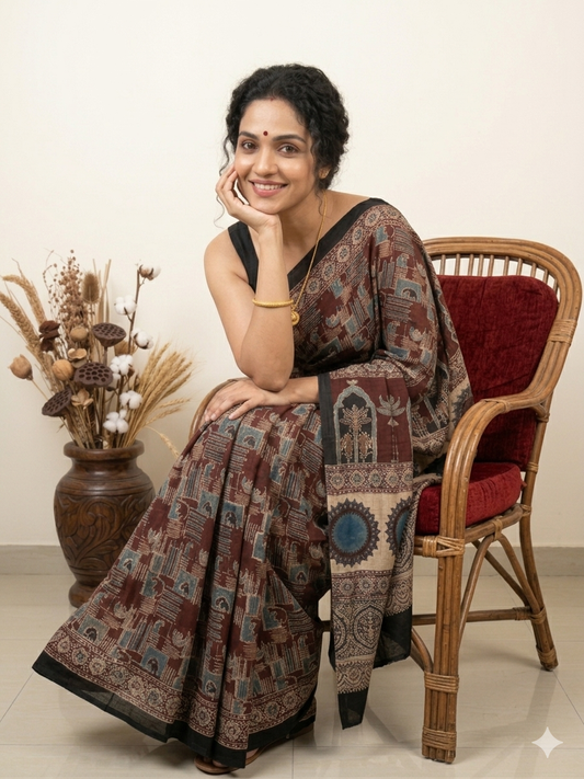 AJRAKH Printed Modal Silk Saree