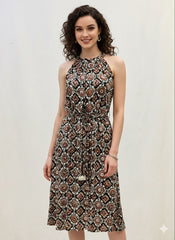 Modal Halter Neck Kalamkari Dress
