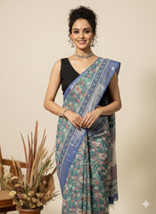 Hand Block Printed Cotton Linen Saree