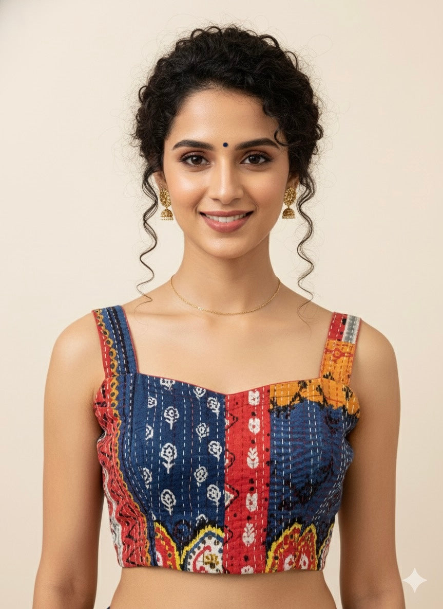 Kantha Hand Stitched Crop Top Blouse