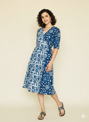 Hand Block Printed Wrap Around Dress