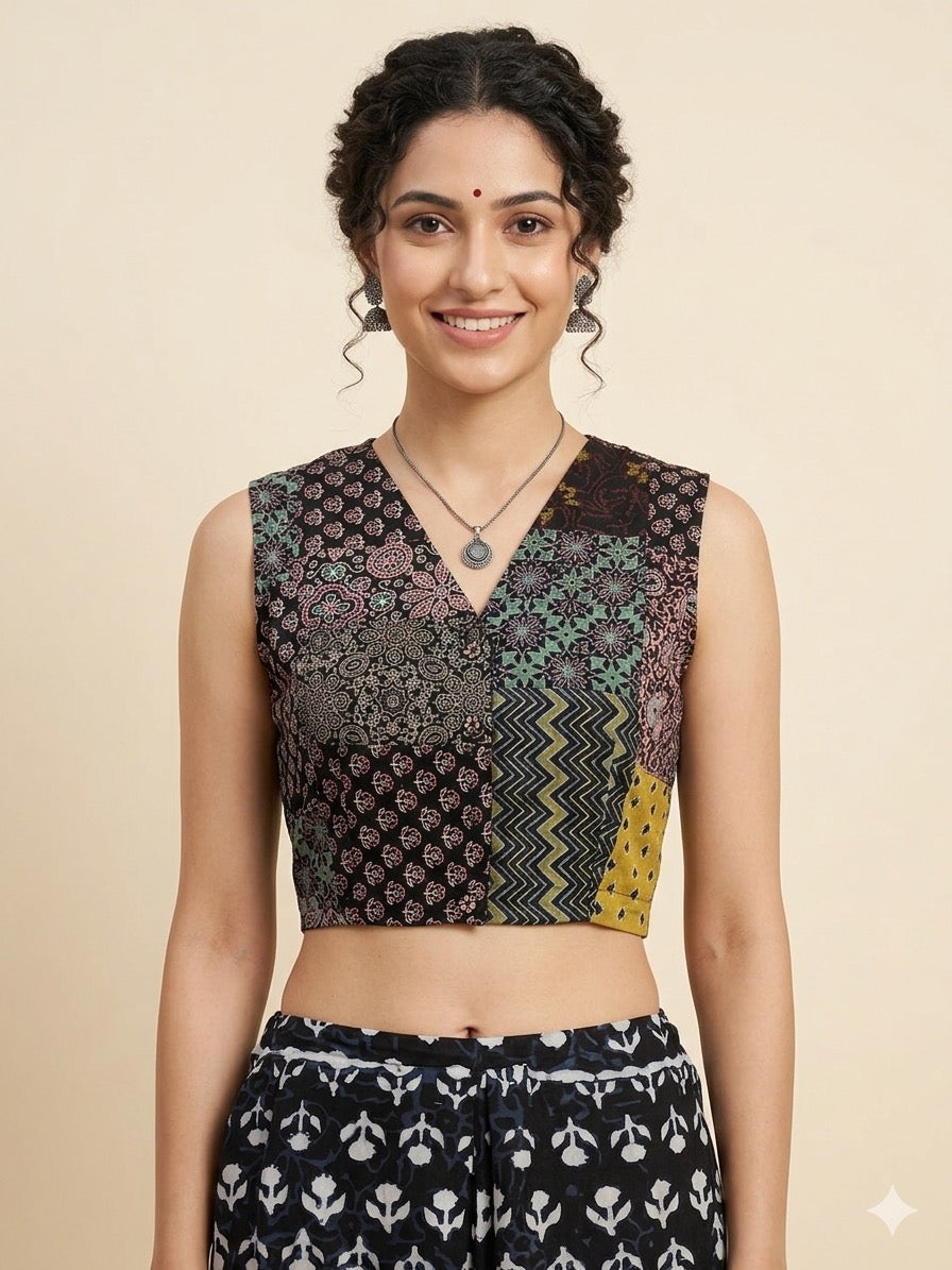 Patchwork AJRAKH Printed Cotton Blouse