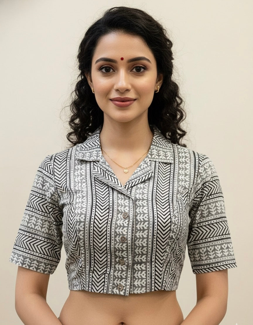 Hand Block Printed Collared Blouse