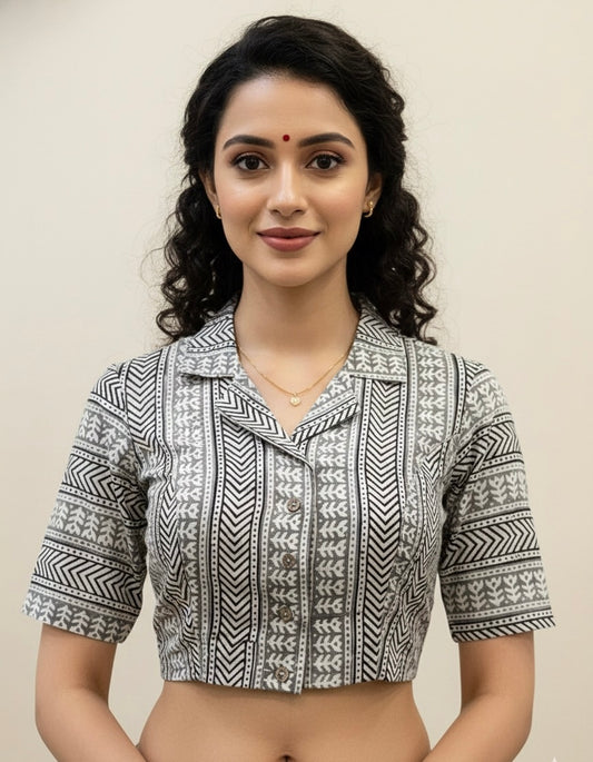 Hand Block Printed Collared Blouse